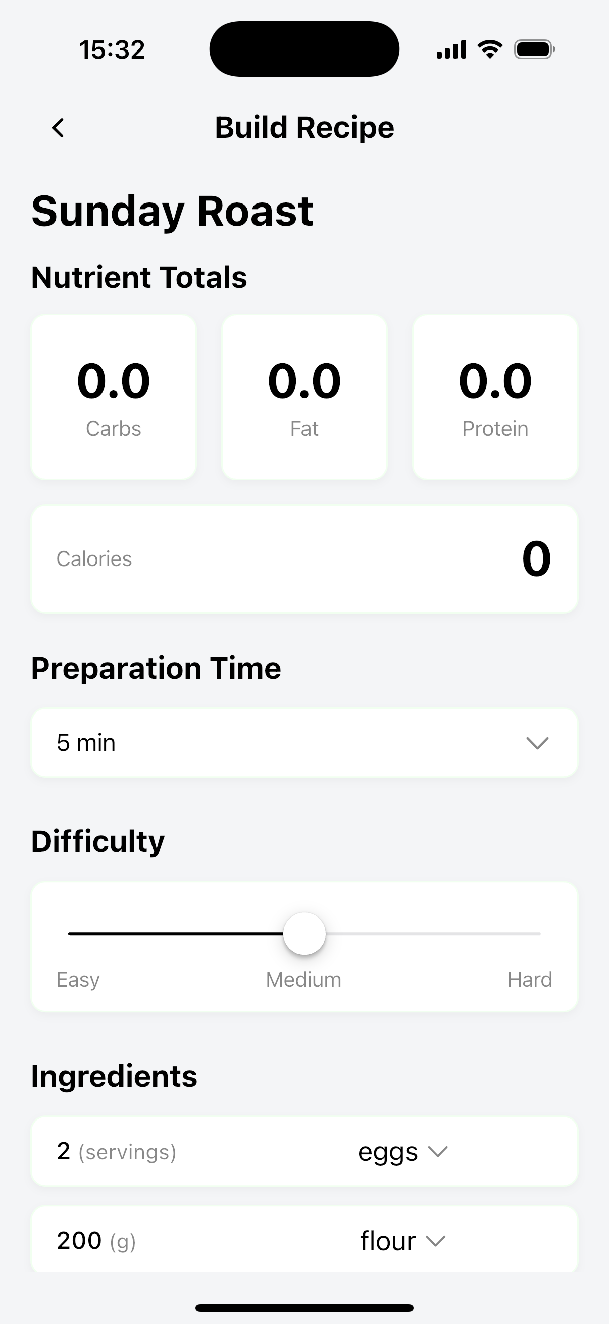Recipe Builder Page - Shows the interface for matching ingredients to your personal ingredient library